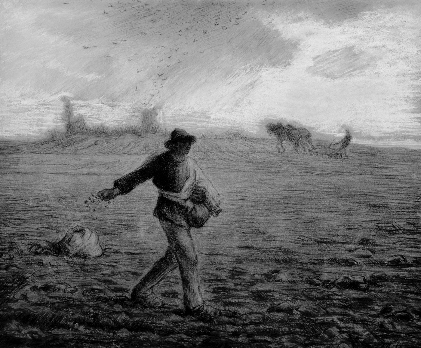 A sower scattering seed, after Jean-François Millet